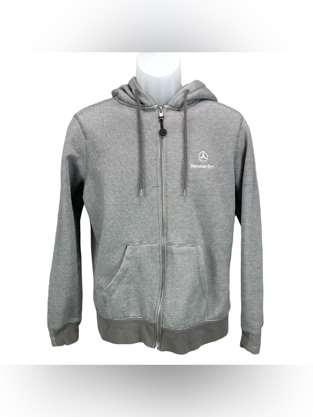 Mercedes-Benz Men’s Gray Striped Full Zip Hoodie Size Small‎ Embroidered Logo